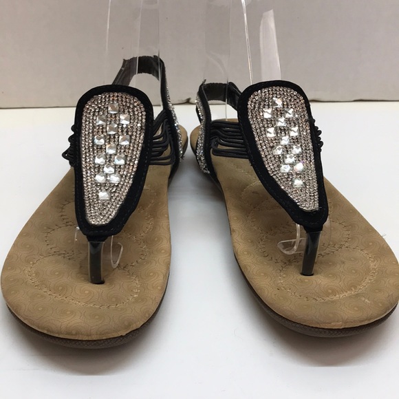 Link Black Sandals with Rhinestones Size 4 - Picture 2 of 11